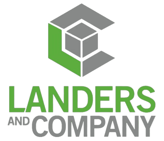 A green and grey logo for landers and company.